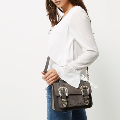 Grey western buckle mini satchel bag